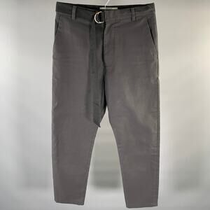 ROBERT GELLER Size 34 Grey Solid Belted Cotton Straight Casual Pants